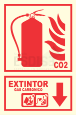 señal fotoluminiscente extintor gas carbonico co2